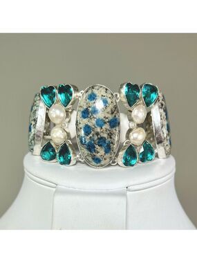 Azurite K2 Pearl Apatite 925 Large Gemstone Bracelet